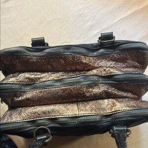 Constanza Rota Black and Bronze Leather Laptop Bag with Accordion Design
